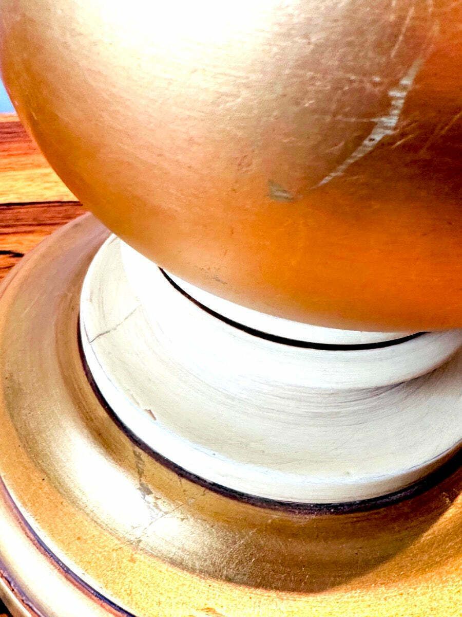 photo vinterior Pair Of 1950s American Frederick Cooper Gold Leaf Concentric Oval Table Lamps Inc Shades