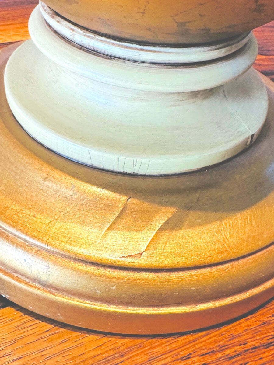 photo vintage Pair Of 1950s American Frederick Cooper Gold Leaf Concentric Oval Table Lamps Inc Shades