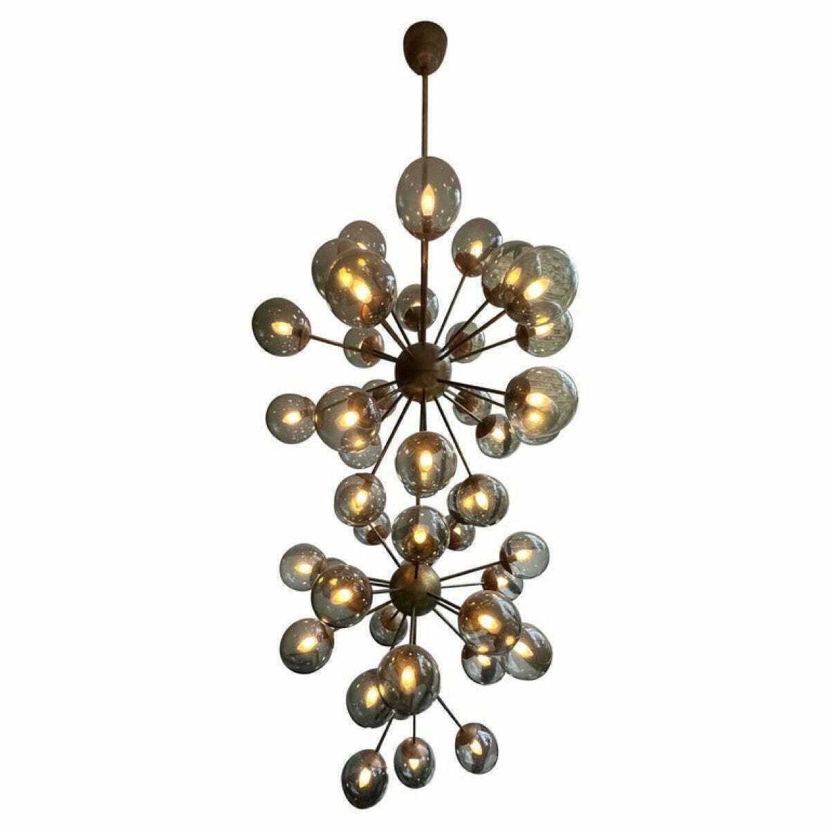 Large Italian Modern Glass & Brass Sputnik Chandelier