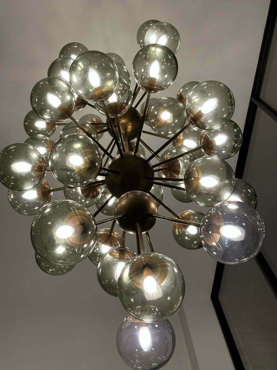photo furniture Large Italian Modern Glass & Brass Sputnik Chandelier