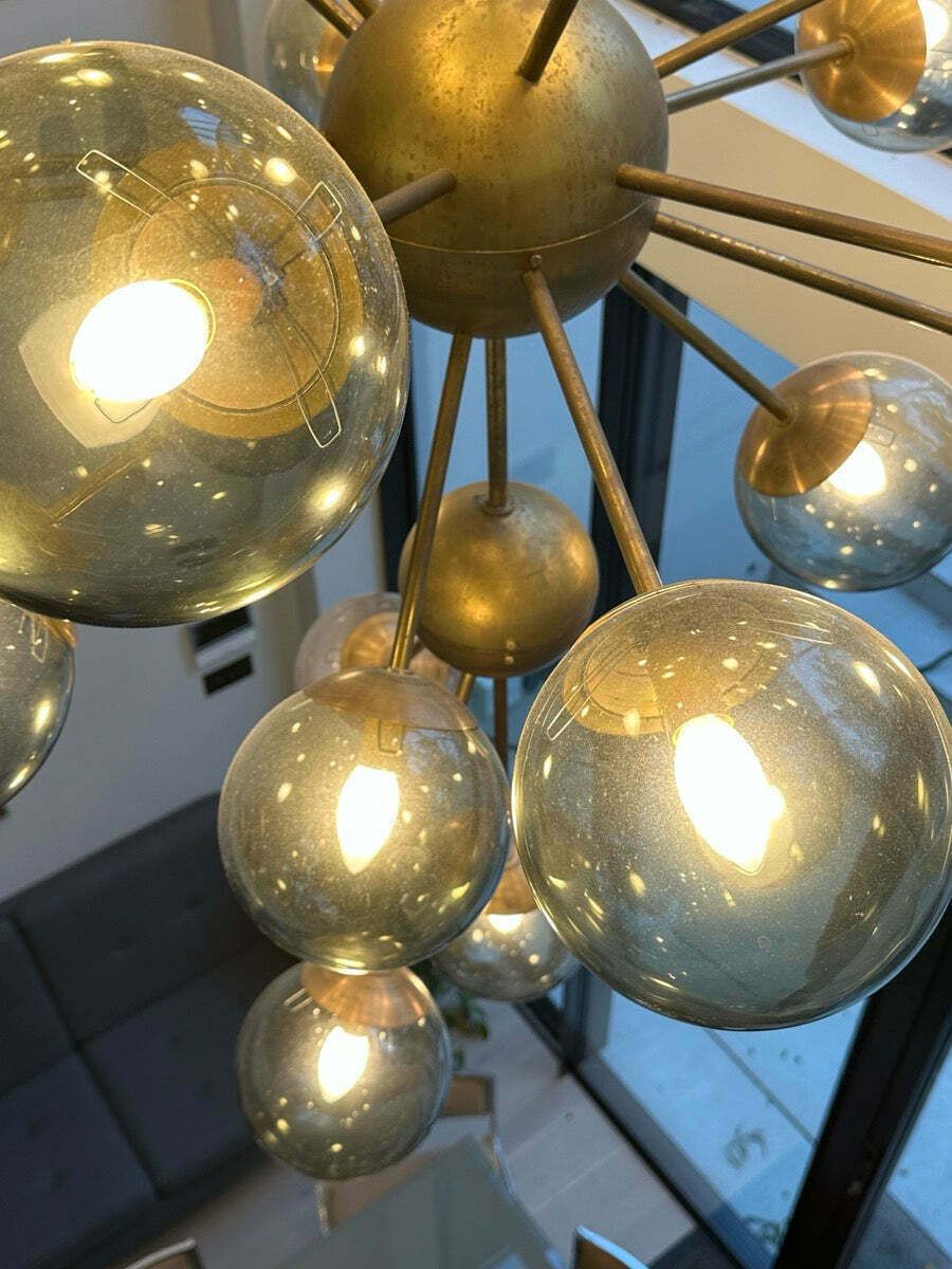 photo vintage Large Italian Modern Glass & Brass Sputnik Chandelier