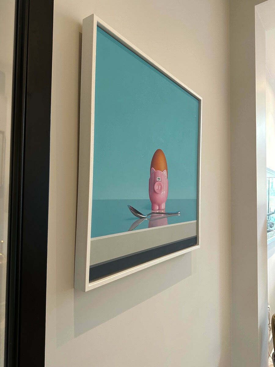 photo furniture Original Pink Pig Egg Cup & Spoon Oil On Board Still Life Painting By Artist Christopher Green