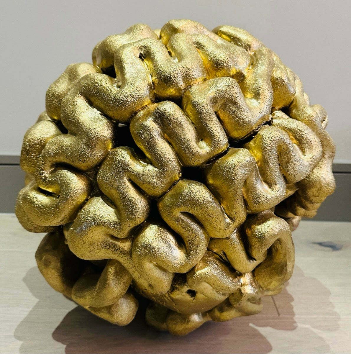 1960s French Abstract Terracotta Golden Brain Sculpture photo furniture