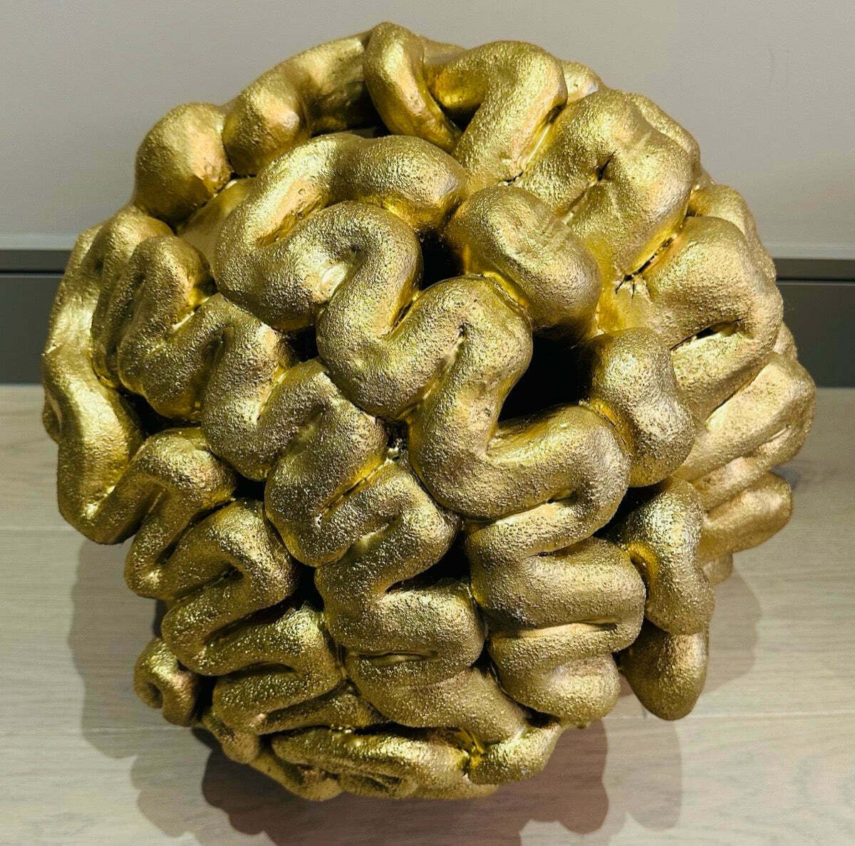 1960s French Abstract Terracotta Golden Brain Sculpture photo Art