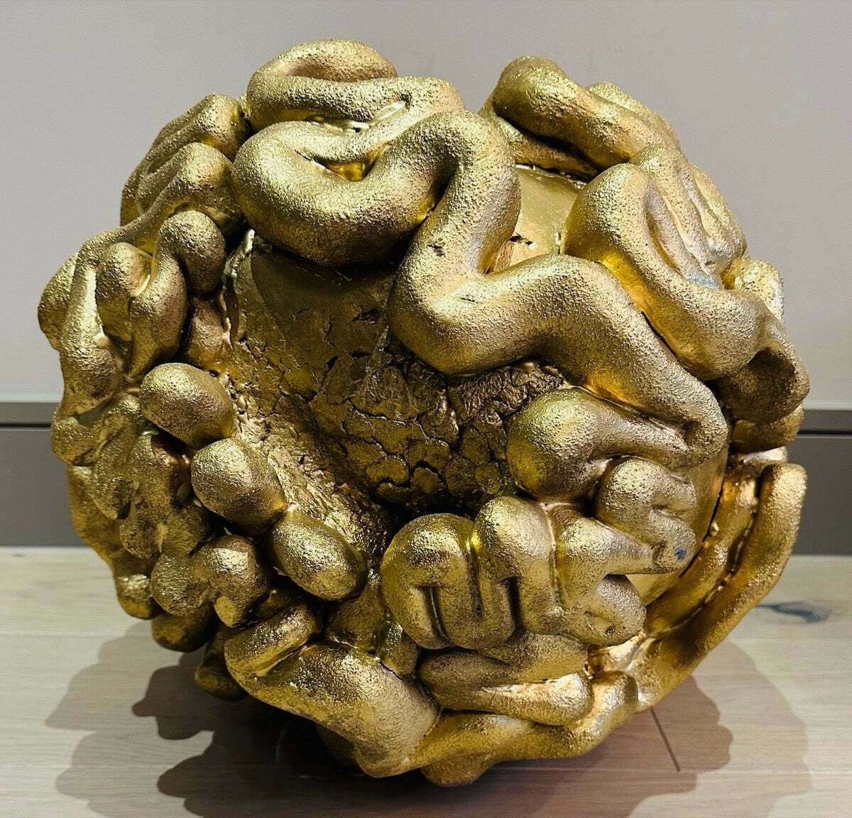 1960s French Abstract Terracotta Golden Brain Sculpture photo vinterior