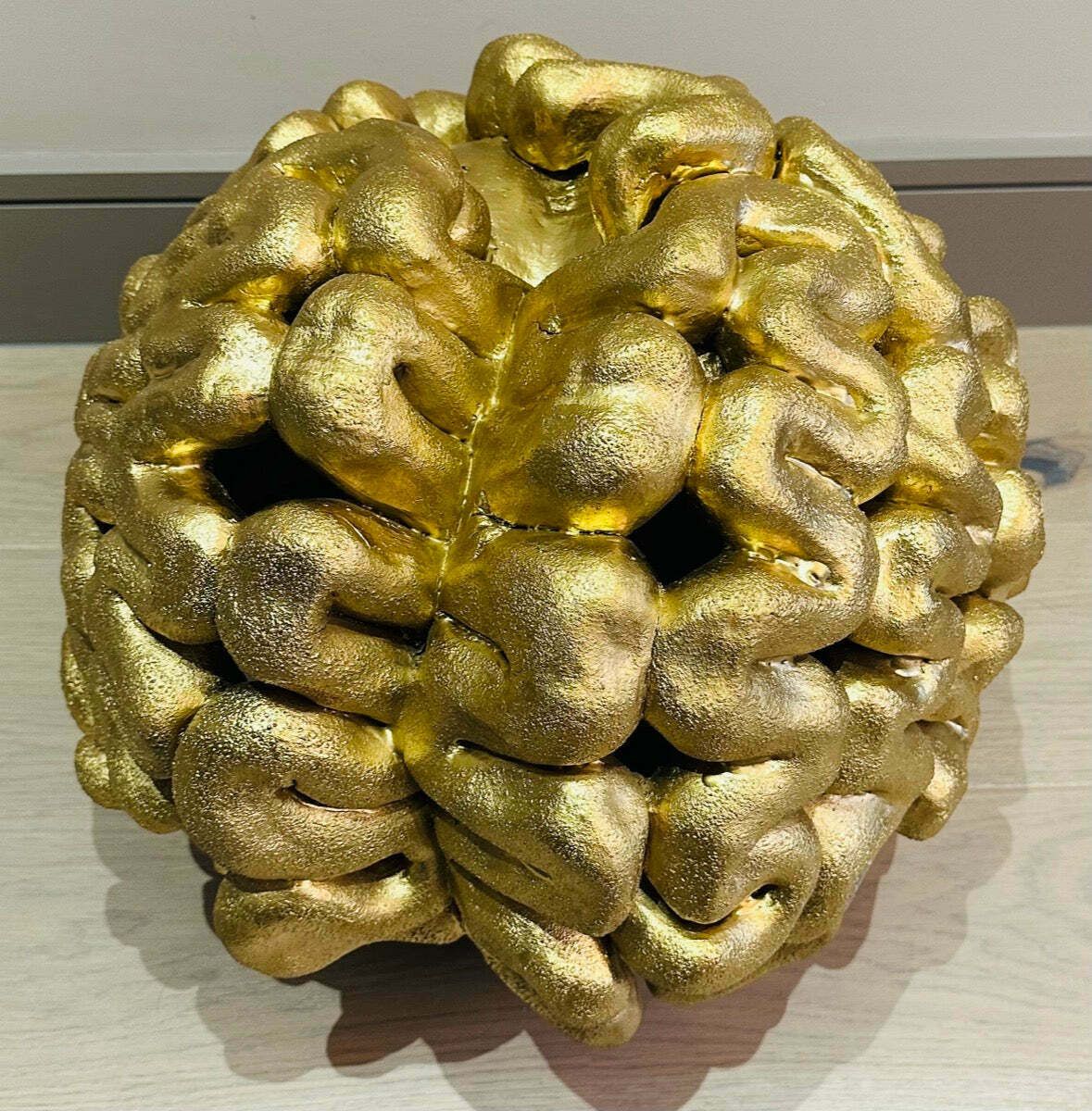 photo vintage 1960s French Abstract Terracotta Golden Brain Sculpture
