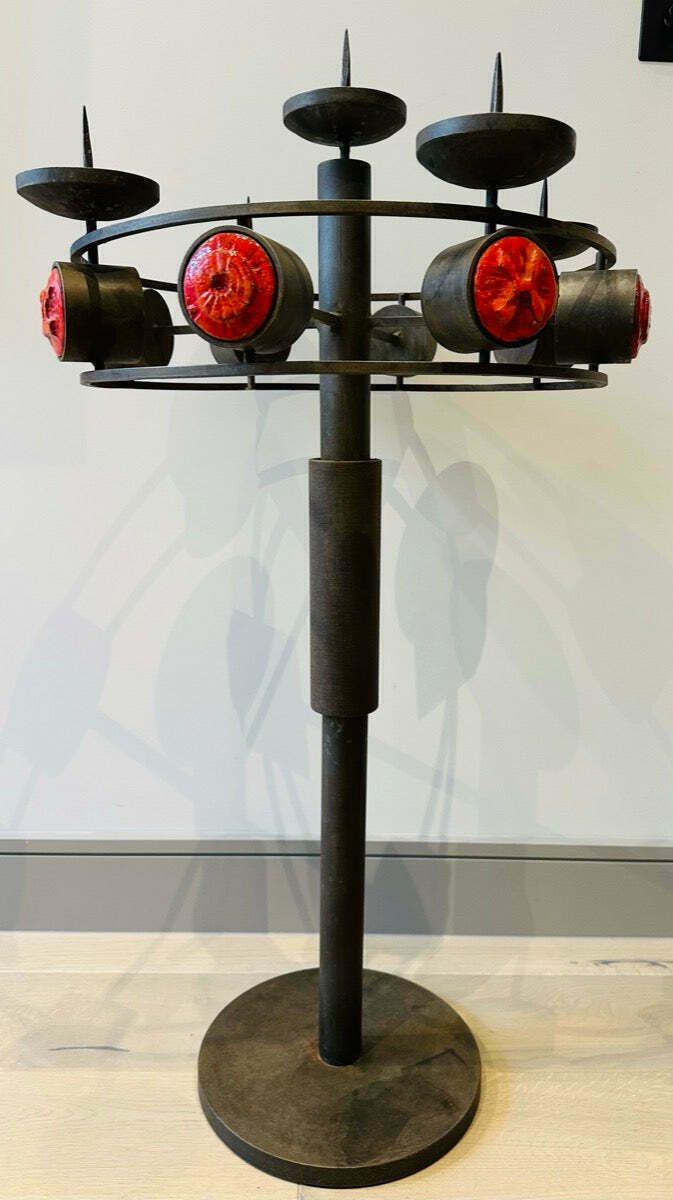 1960s Italian Brutalist Iron And Ceramic Floor Standing Candleholder photo 1150.0
