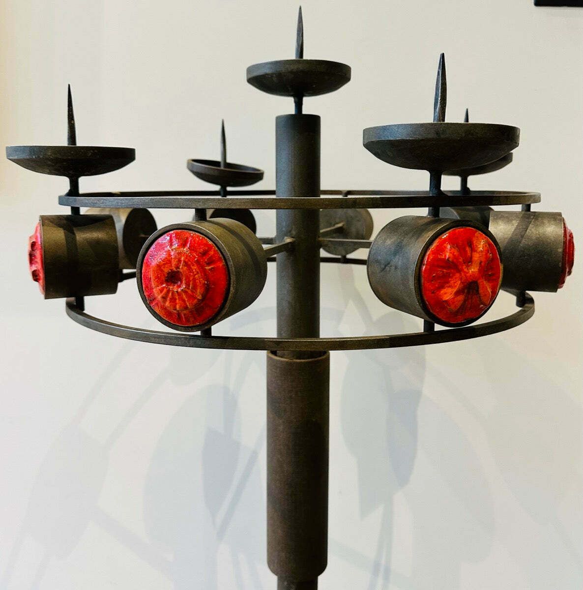 photo buy 1960s Italian Brutalist Iron And Ceramic Floor Standing Candleholder