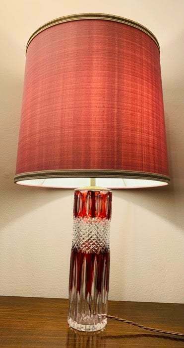 1950s Vintage Val Saint Lambert Ruby Red And Clear Cut Crystal Glass Table Lamp photo furniture