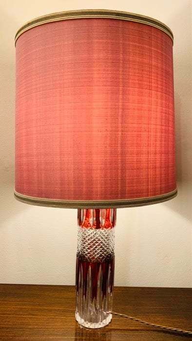 1950s Vintage Val Saint Lambert Ruby Red And Clear Cut Crystal Glass Table Lamp photo for sale