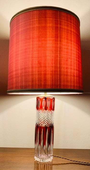 1950s Vintage Val Saint Lambert Ruby Red And Clear Cut Crystal Glass Table Lamp photo vinterior