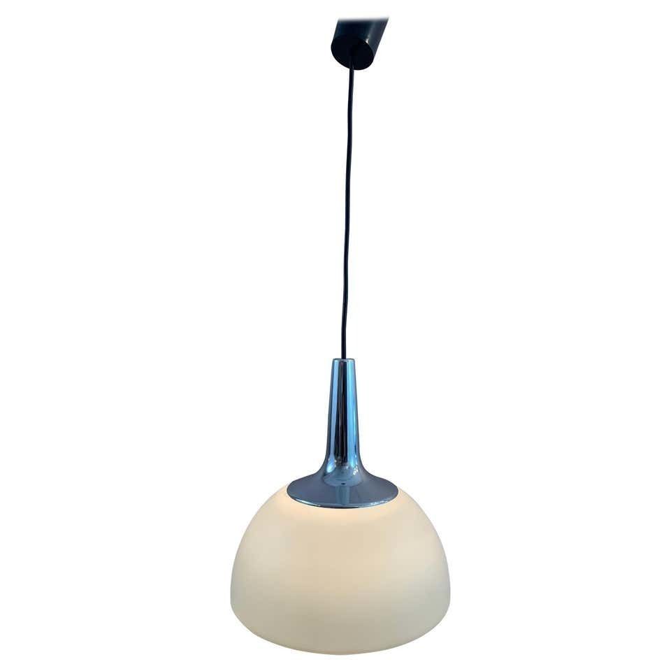 1970s German Peill & Putzler Opaline & Chrome Pendant Hanging Light