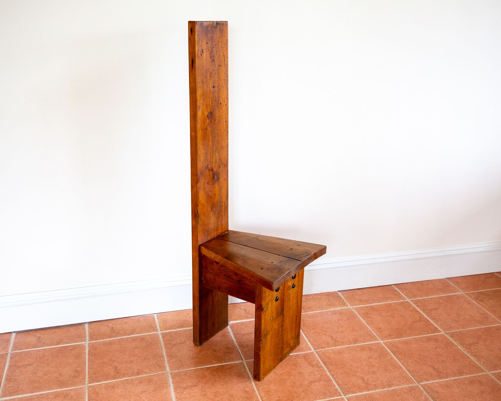 photo vinterior Brutalist Artisan Accent Chair Mid Century Tall Back Statement Pine Iron Rustic Craftsman Architectural Farmhouse Minimalis.T Reclaimed Primitive Folk