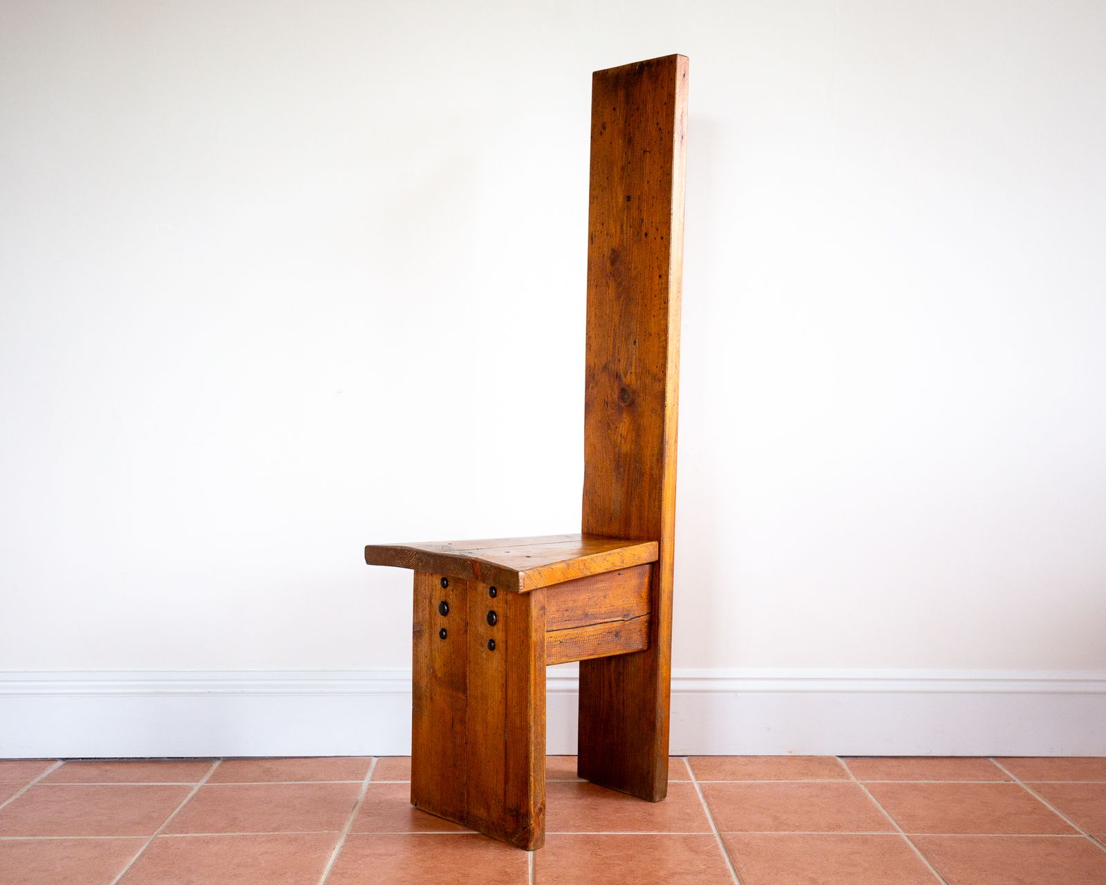 Brutalist Artisan Accent Chair Mid Century Tall Back Statement Pine Iron Rustic Craftsman Architectural Farmhouse Minimalis.T Reclaimed Primitive Folk