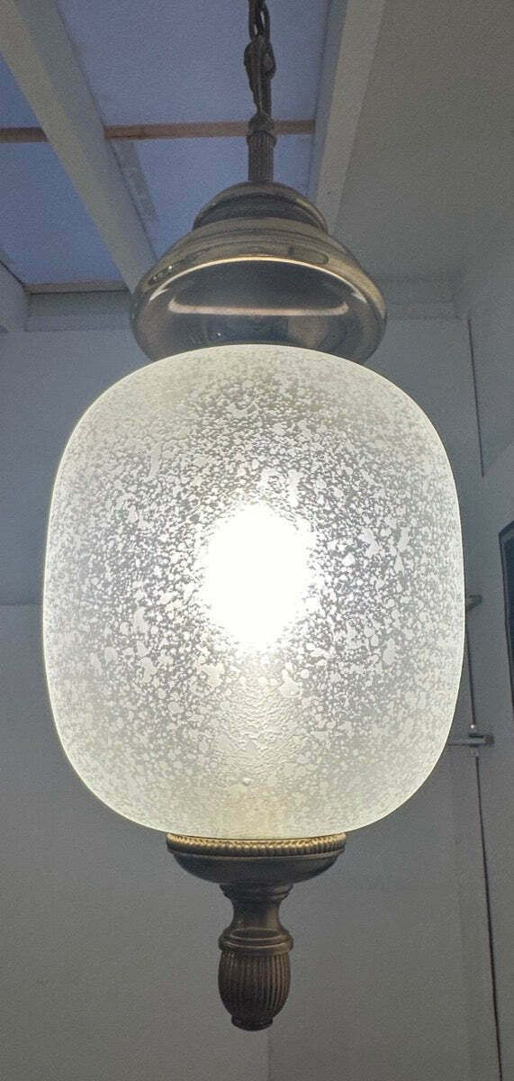photo furniture 1960s Italian Brass & Etched Frosted Glass Gaetano Sciolari Pendant Hanging Ceiling Lamp