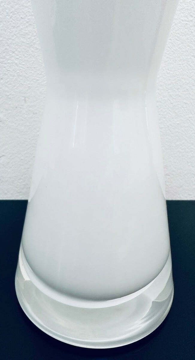 photo furniture 1960s White & Clear Encased Conical Glass Vase Attr. Holmegaard