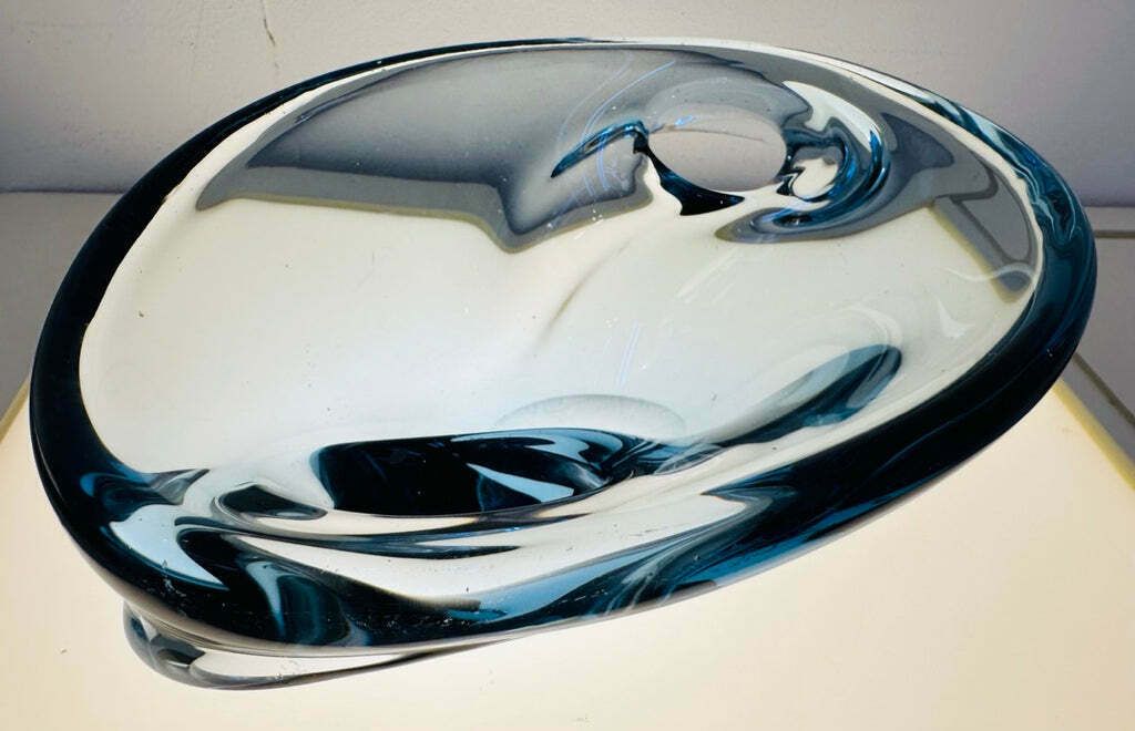 1960s Danish Blue Glass Bowl Attributed To Holmegaard photo vinterior