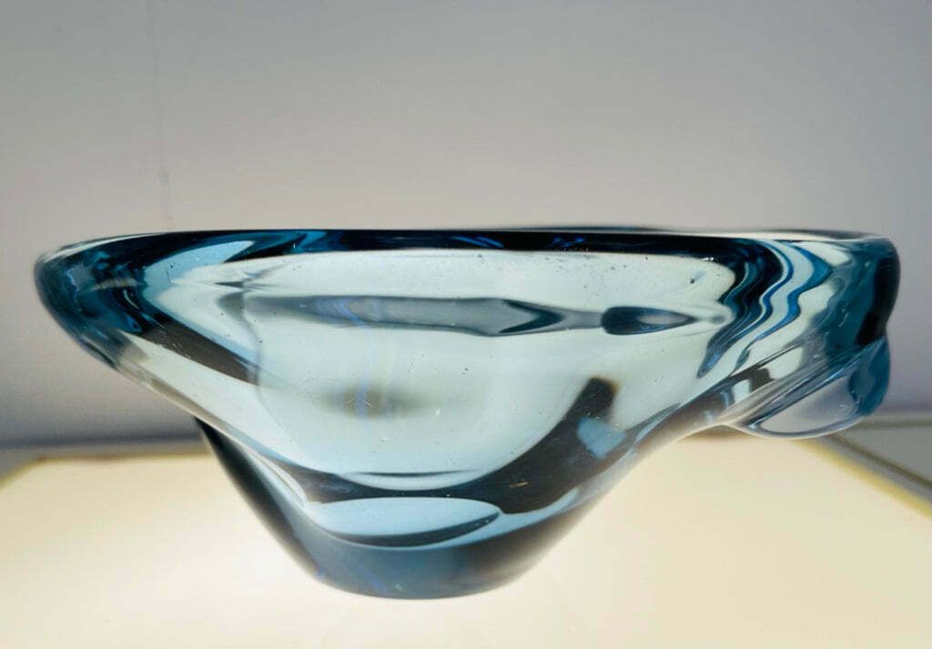 photo furniture 1960s Danish Blue Glass Bowl Attributed To Holmegaard