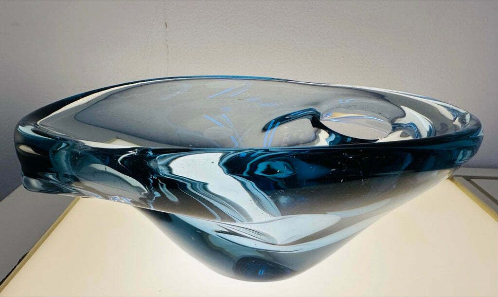photo for sale 1960s Danish Blue Glass Bowl Attributed To Holmegaard