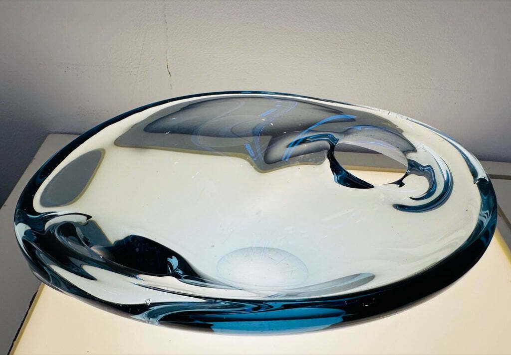 Home Decor 1960s Danish Blue Glass Bowl Attributed To Holmegaard photo