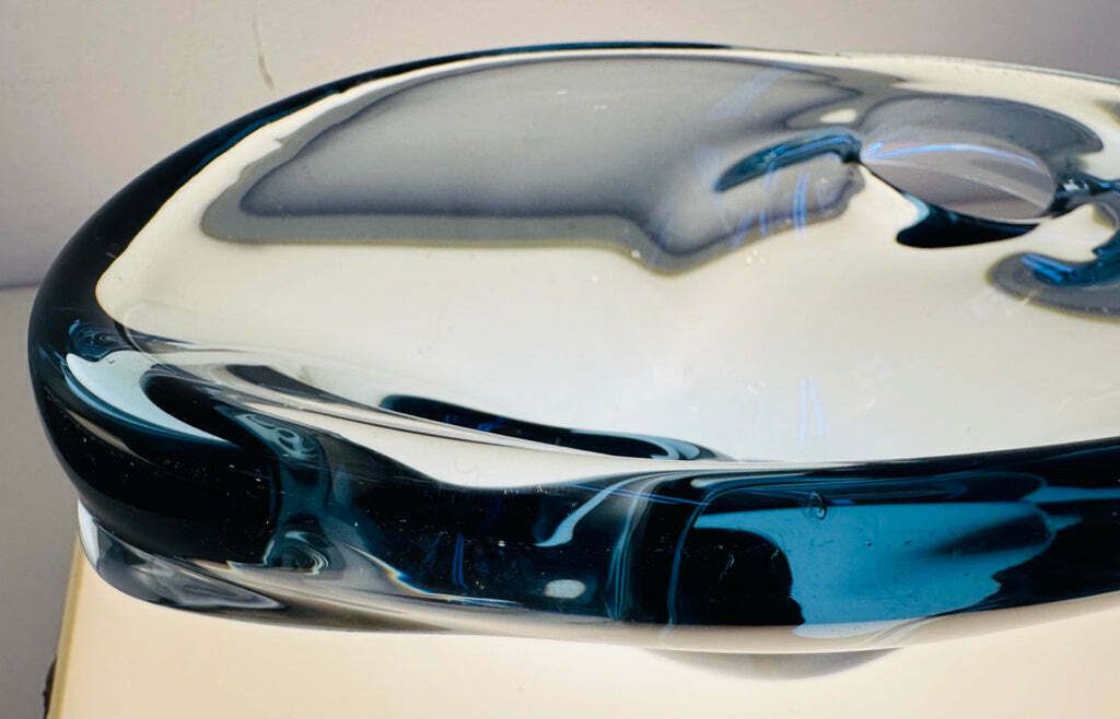 photo vinterior 1960s Danish Blue Glass Bowl Attributed To Holmegaard