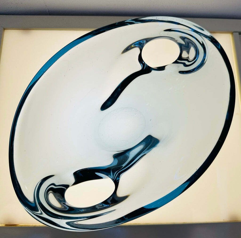 photo vintage 1960s Danish Blue Glass Bowl Attributed To Holmegaard
