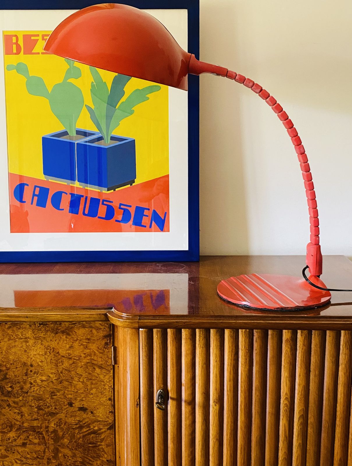 Elio Martinelli, Flex Calotta Mod. 660 Bright Red Table Lamp, Martinelli Luce Italy, 1972 photo for sale