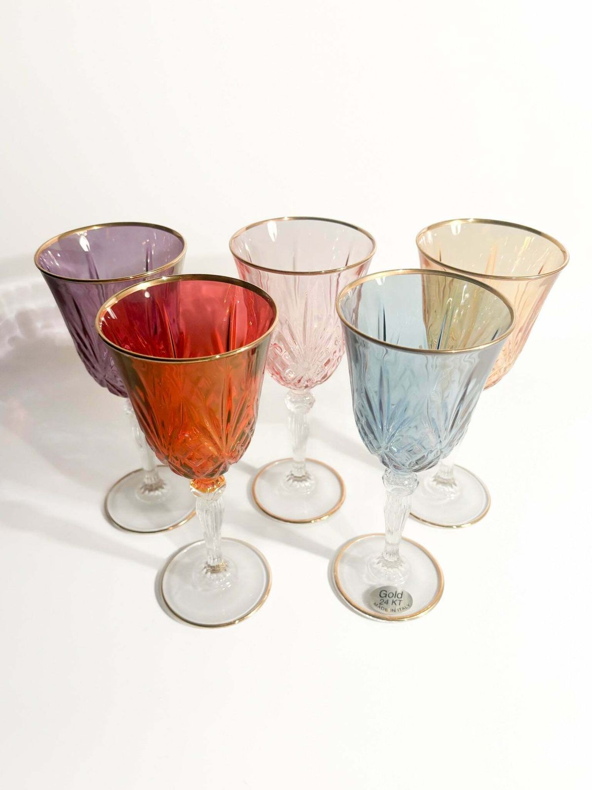 Set Of Five Glasses In Murano Glass And Pure Gold From The 1980s photo furniture