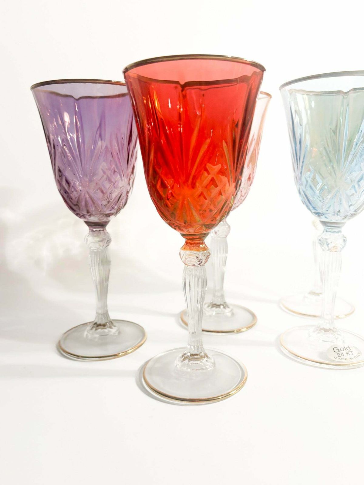 Set Of Five Glasses In Murano Glass And Pure Gold From The 1980s photo for sale