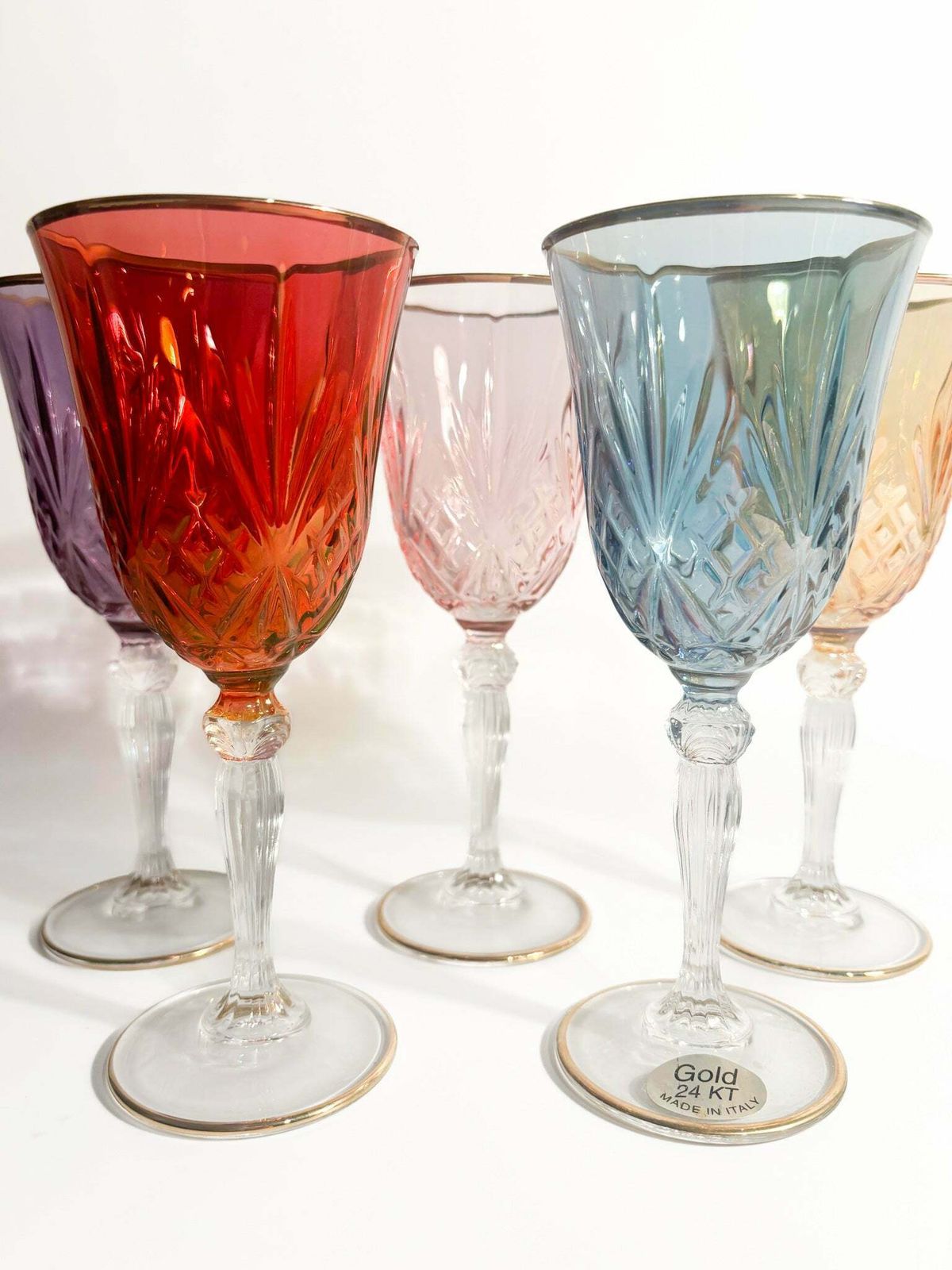 Set Of Five Glasses In Murano Glass And Pure Gold From The 1980s photo buy
