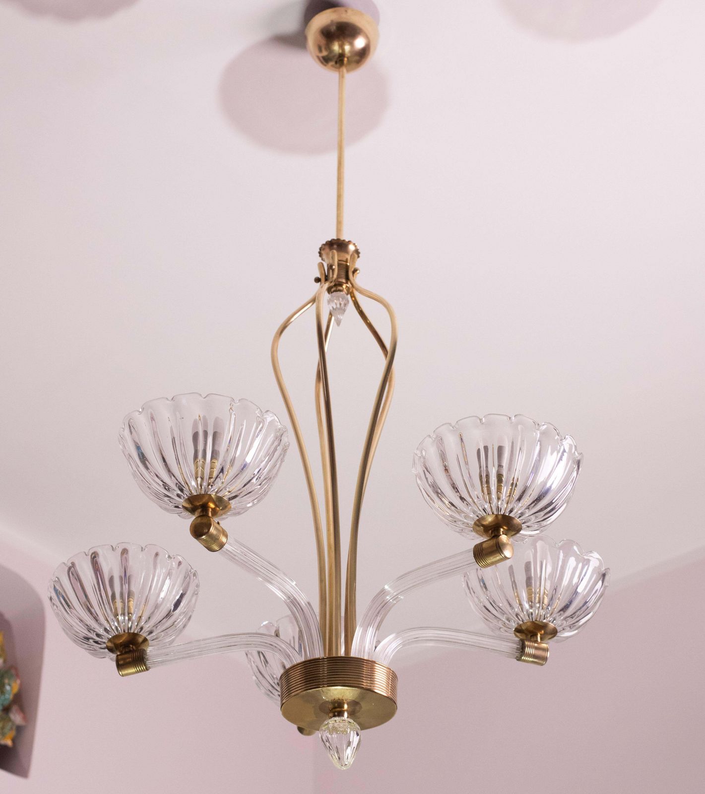 Extraordinary 5 Light Art Deco Murano Glass And Brass Chandelier By Barovier photo furniture