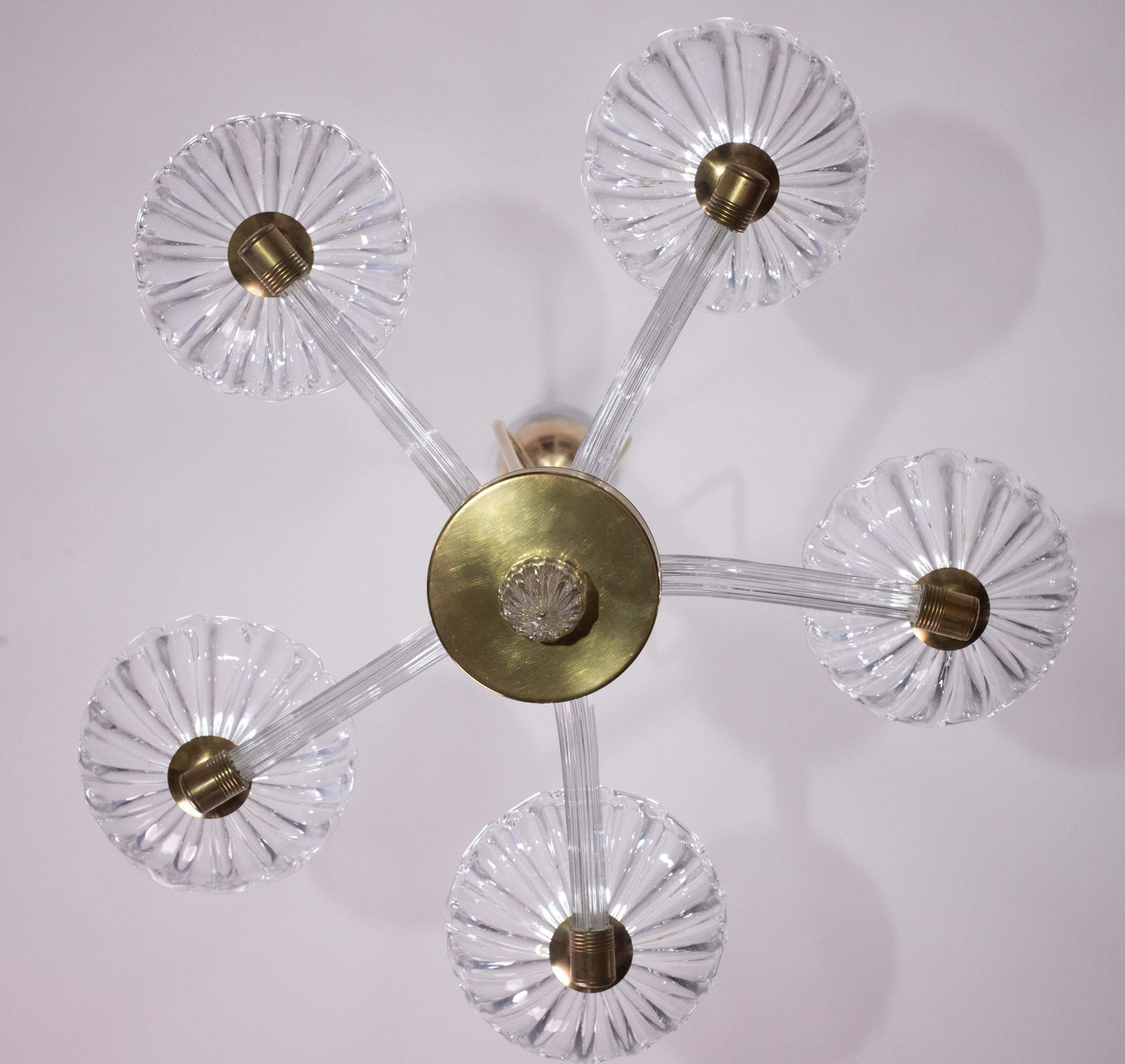 Extraordinary 5 Light Art Deco Murano Glass And Brass Chandelier By Barovier photo vintage