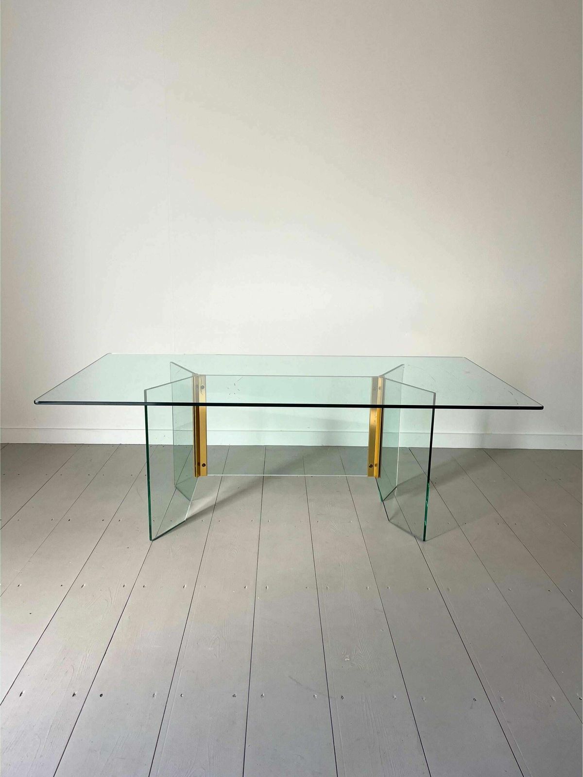 Pace Collection Glass And Brass Mid Century Coffee Table Designed By Leon Rosen C.1970 Minimalist Style