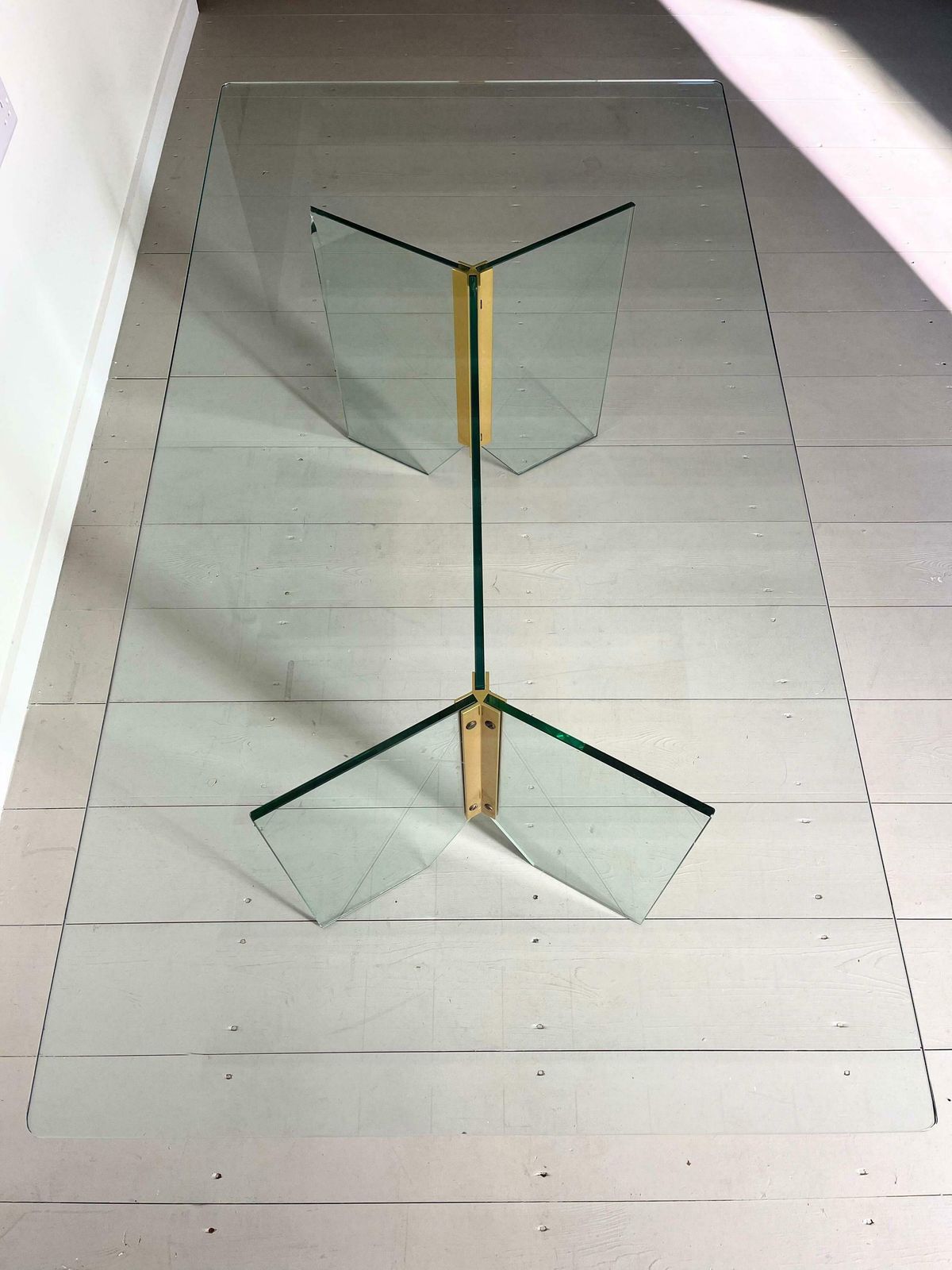 Pace Collection Glass And Brass Mid Century Coffee Table Designed By Leon Rosen C.1970 Minimalist Style photo Furniture