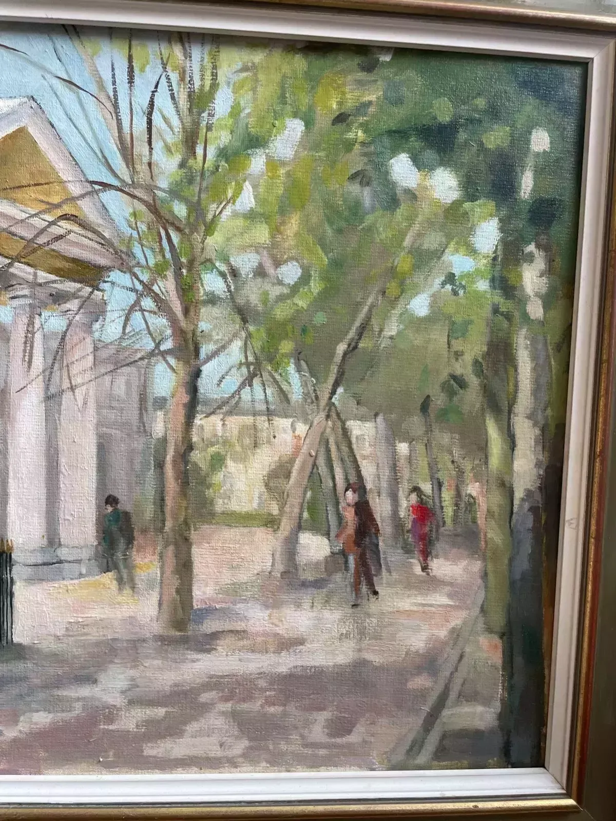 1990s M Sutcliffe Oil On Board Contemporary Street Scene Landscape Paining. photo buy