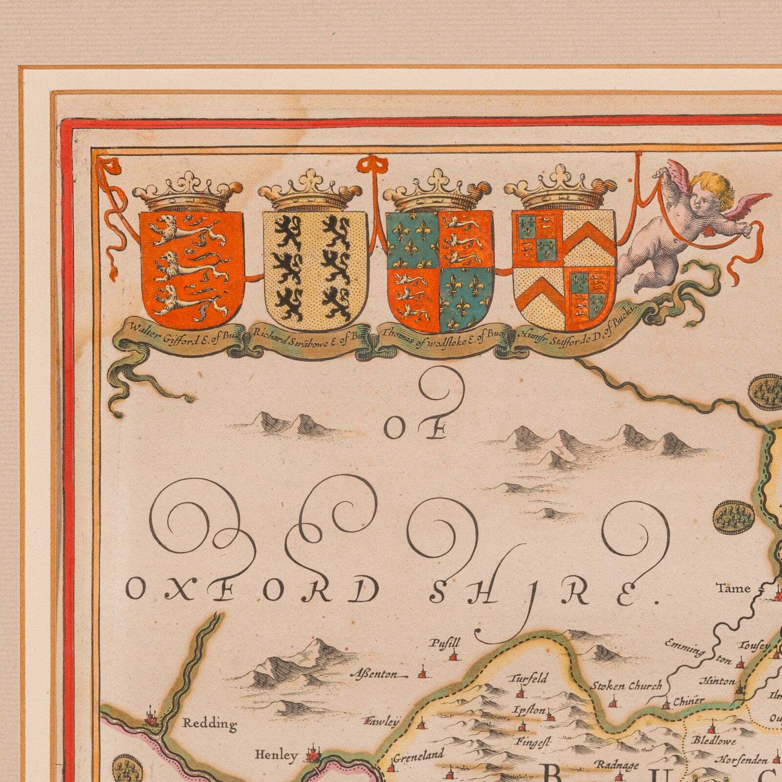 Antique County Map, Buckinghamshire, Bedfordshire, Dutch, Framed, Janssonius photo 795.0