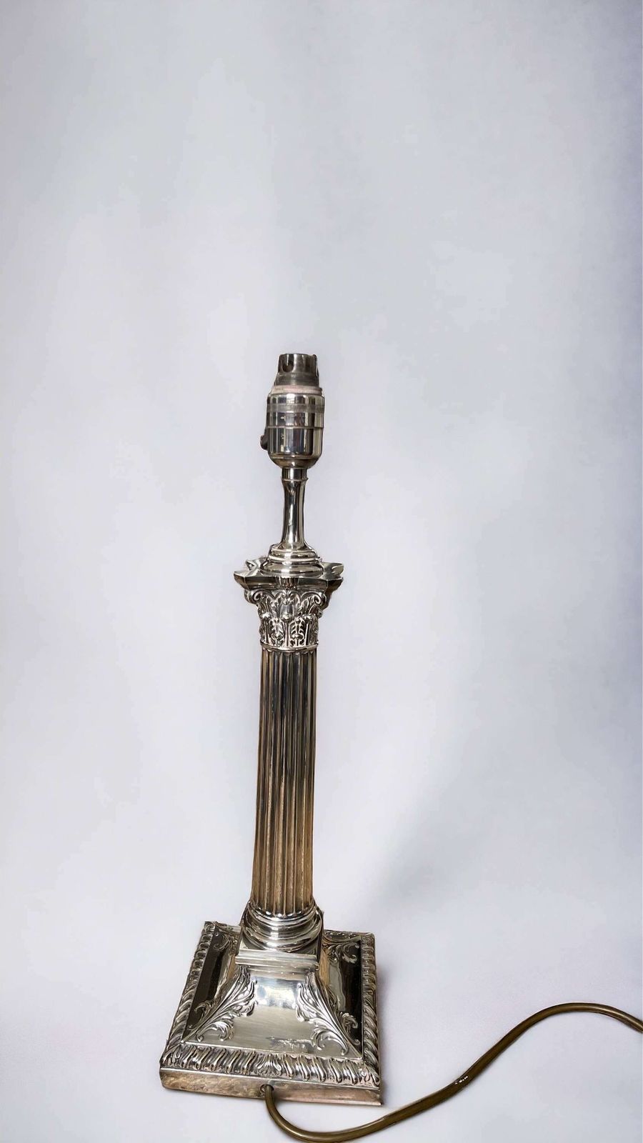 495.0 19th Century Silver Plated Corinthian Column Table Lamp photo
