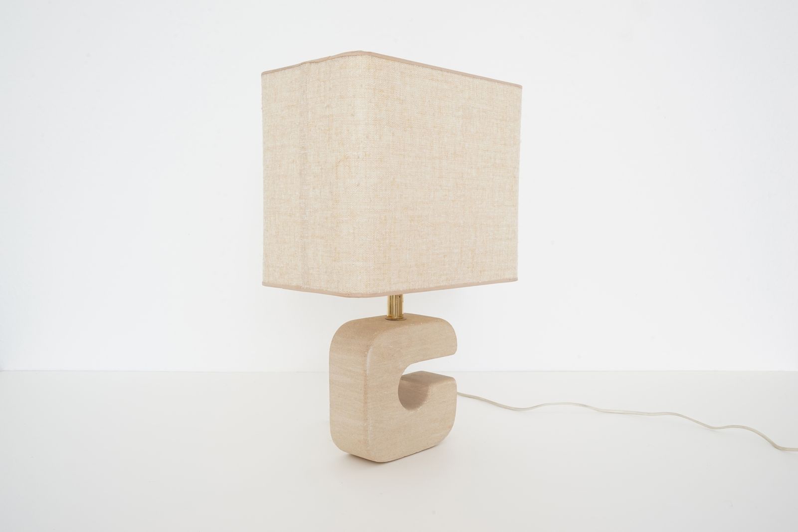 Desk Lamp From The 1960's In Sandstone And Beige Coloured Fabric photo vintage