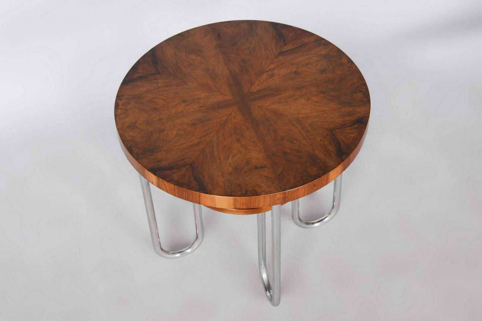 Restored Bauhaus Round Table, By Robert Slezák, Spruce, Walnut, Czech, 1930s photo buy