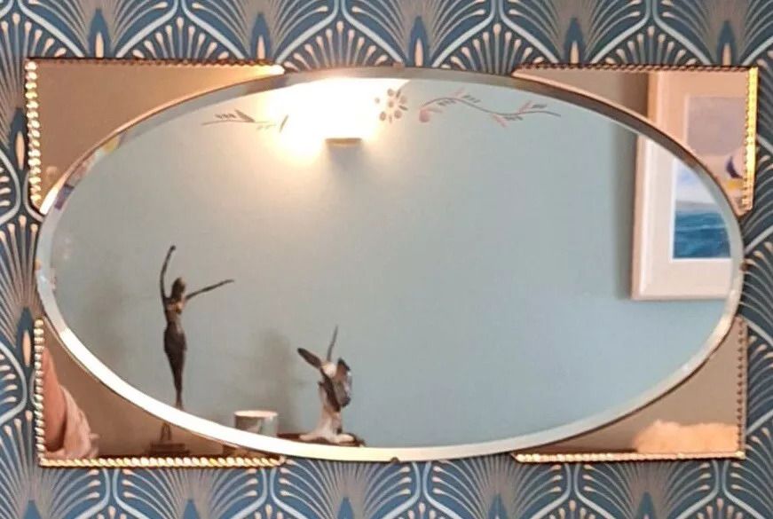 Art Deco Frameless Wall Mirror Bevelled Edge With Peach Panels photo Home Decor