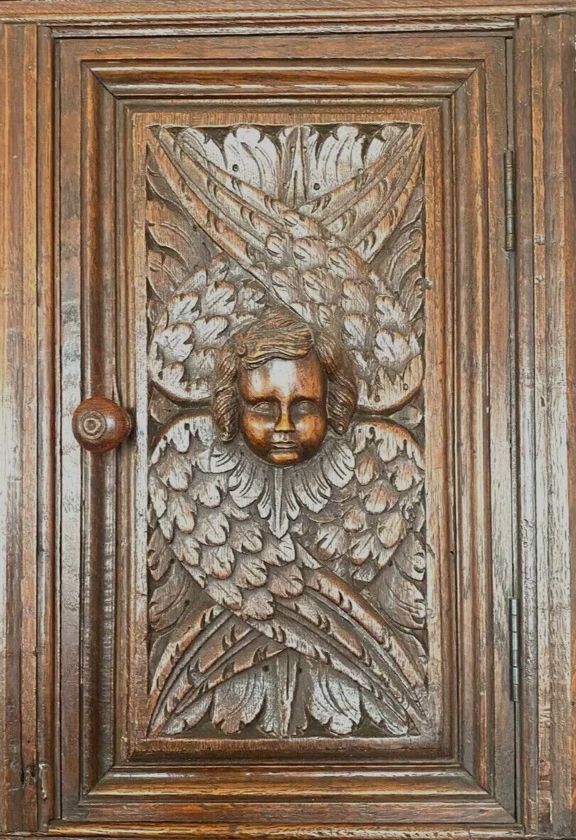 Renaissance Secretary Buffet In Carved Oak 18th Century photo vintage