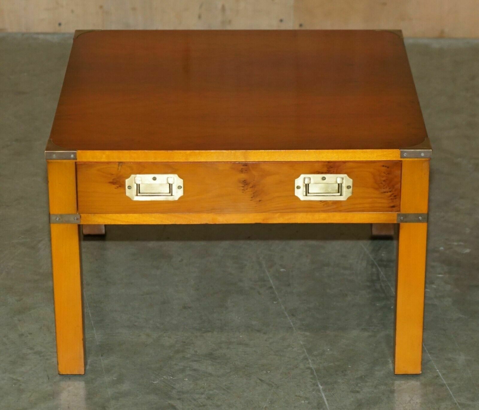 Stunning Pair Of Military Campaign Style Yew Wood Single Drawer Side End Tables photo Furniture