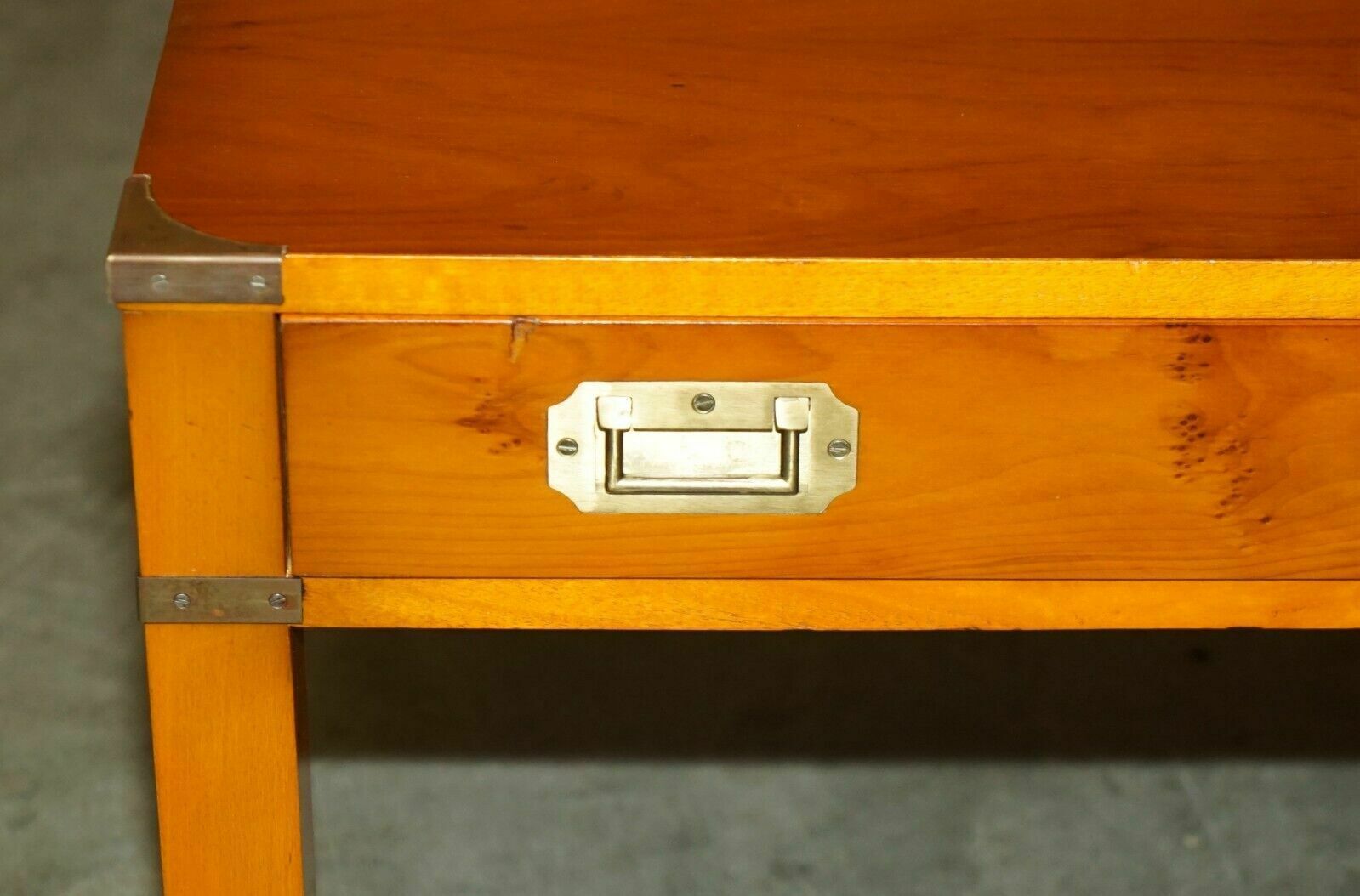 Stunning Pair Of Military Campaign Style Yew Wood Single Drawer Side End Tables photo vinterior
