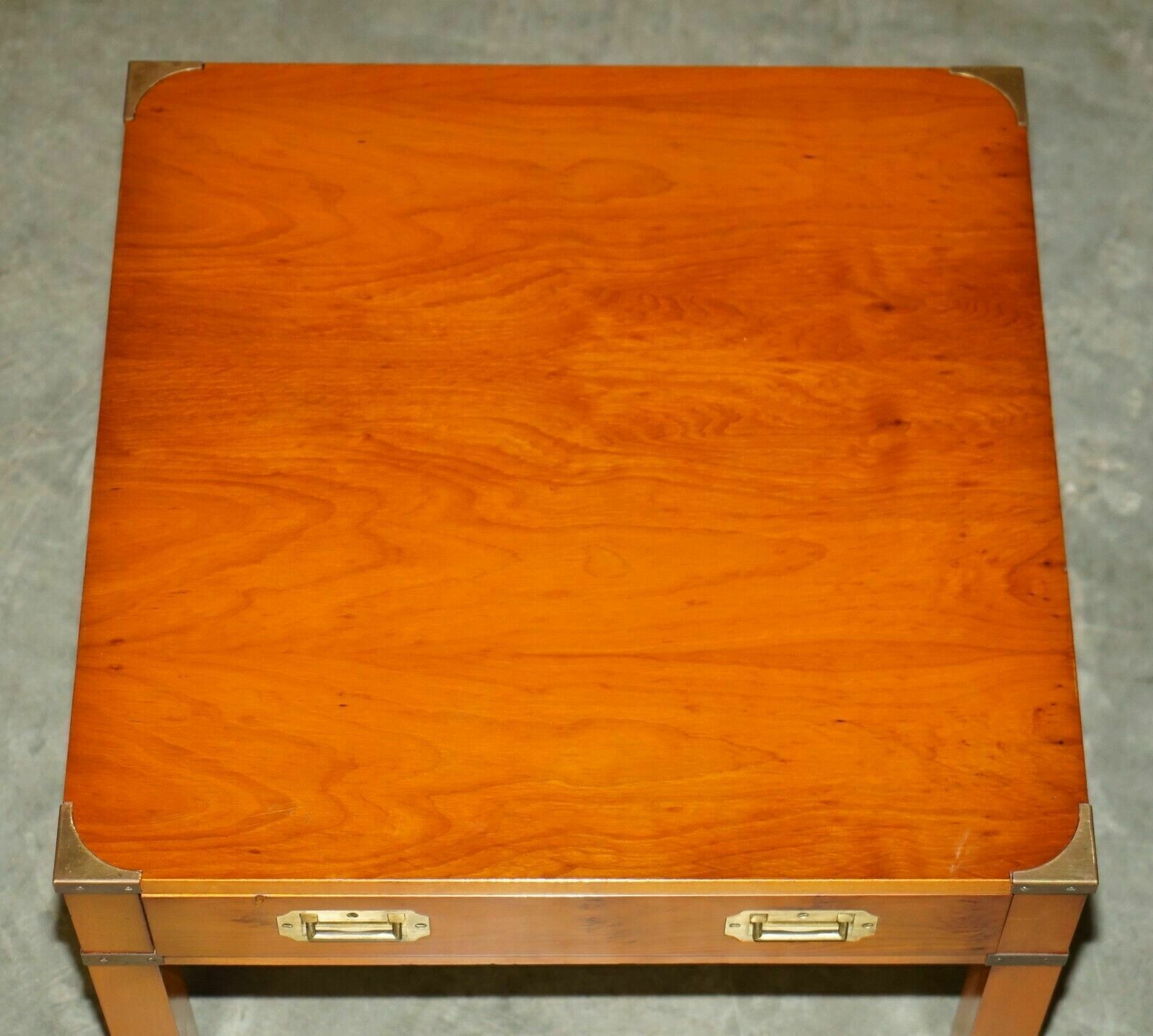 Stunning Pair Of Military Campaign Style Yew Wood Single Drawer Side End Tables photo vintage