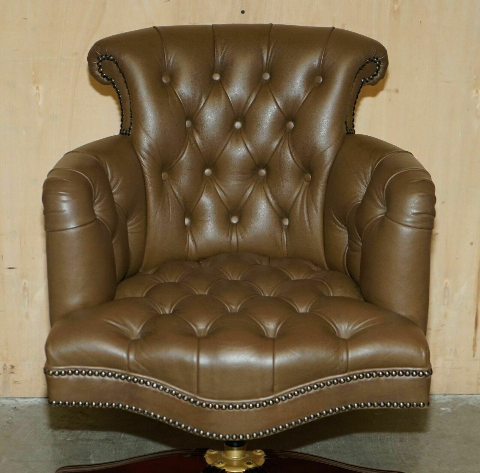 George Smith Brown Leather Chesterfield Tufted Captains Chair photo 3850.0