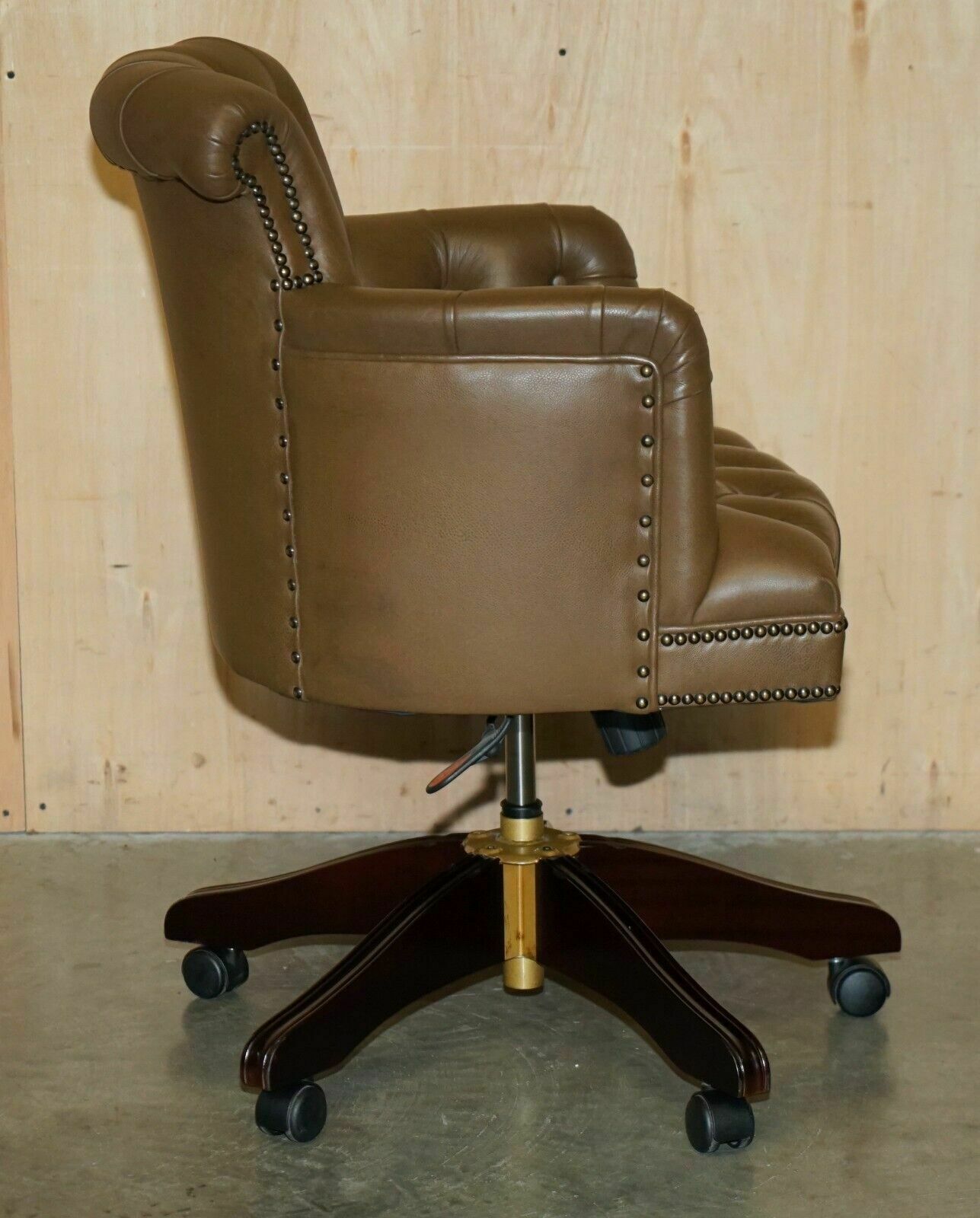 Furniture George Smith Brown Leather Chesterfield Tufted Captains Chair photo