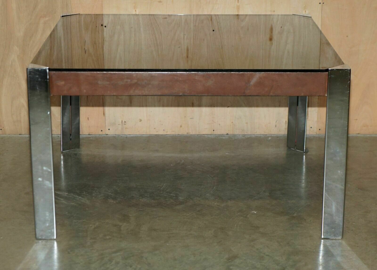 Hermes Paris Guido Faleschini Mid Century Modern Glass & Leather Dining Table photo furniture