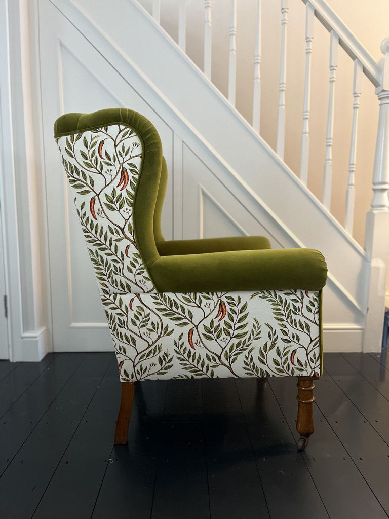 Reupholstered Edwardian Velvet/ Linen Armchairs  Set Of 2 photo vinterior