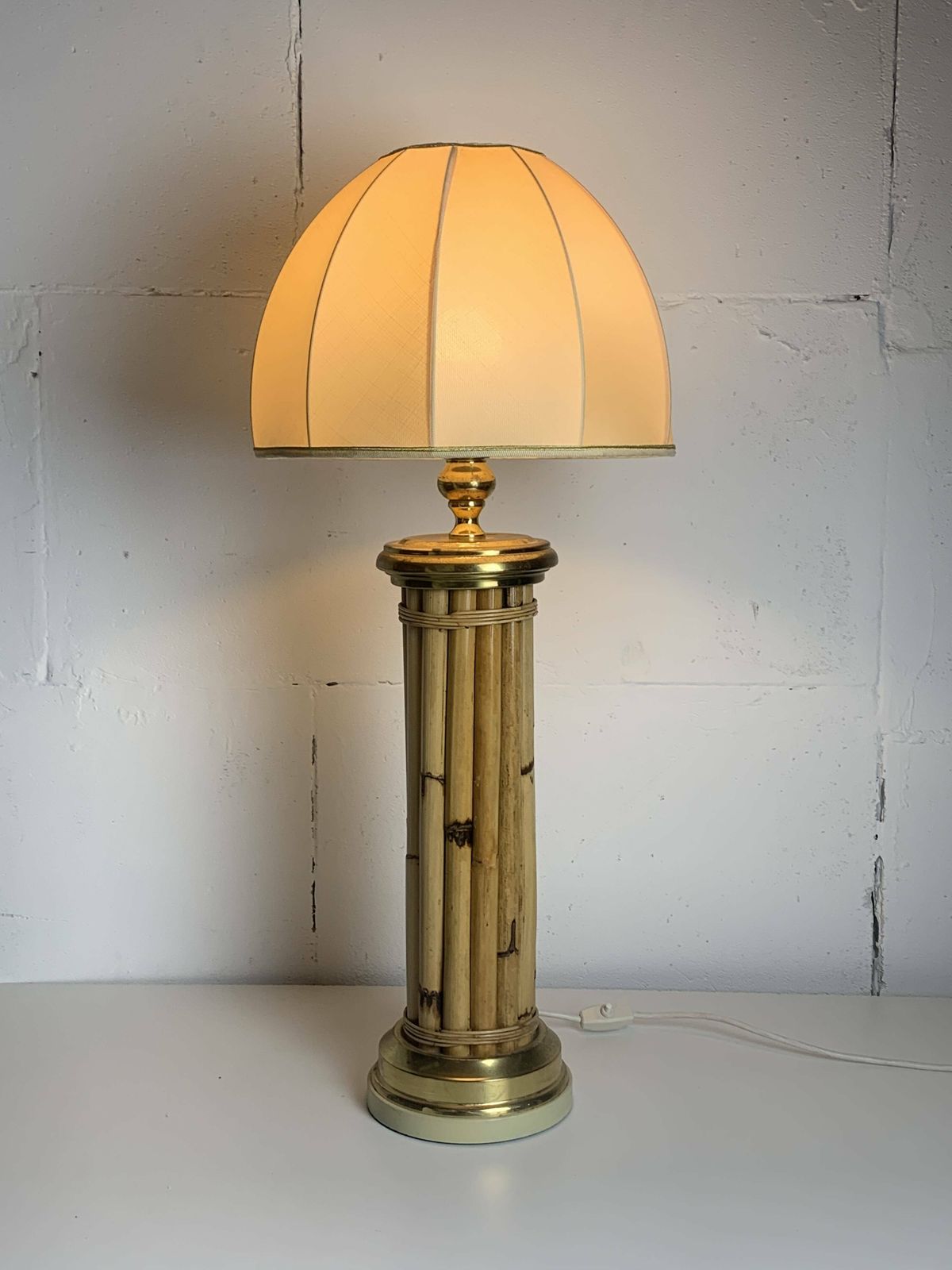 Midcentury Bamboo And Brass Large Mushroom Table Lamp By Leola, 1960s photo furniture