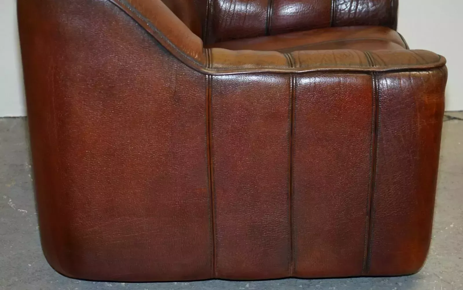 photo buy Cir 1960's De Sede Ds 44 Reclining Brown Buffalo Neck Leather Armchair & Ottoman